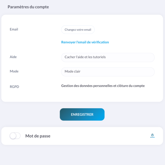 Plateforme de concours - Paramètres du compte