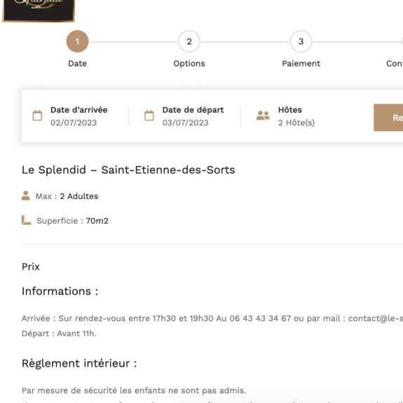 Création site internet de réservation avec Wordpress :  Etapes de la réservation de l'appartement - G&D Le Splendid